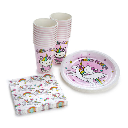 Hello Kitty Unicorn Rainbow 60-pc Party Pack Paper Tableware Silver Buffalo LLC