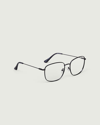 Charcoal::Henri Eyeglasses square black metal front diagonal