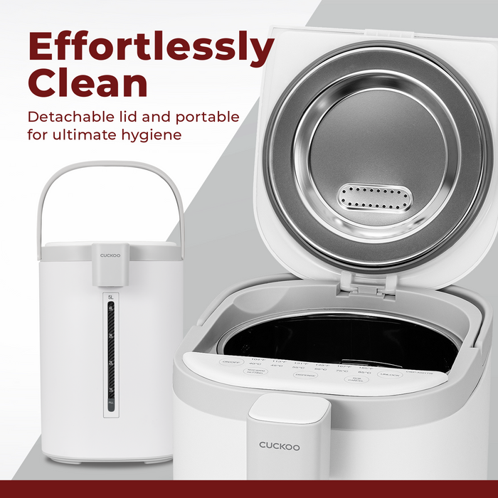 Effortlessly Clean: CUCKOO hot water dispenser featuring a portable design and a detachable lid for ultimate hygiene. (CWP-A501TW)