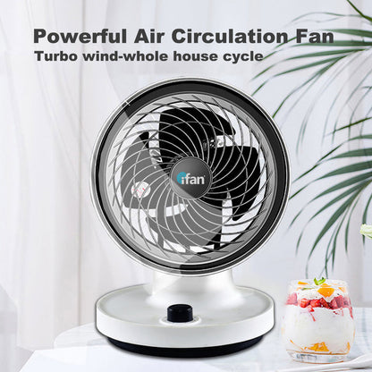 iFan 7" Air Circulator Fan - Turbo, Powerful Airflow, Desk Fan, Adjustable Tilt, Oscillation, Portable, 3-Speed, black & white, IF7530