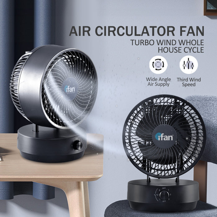 iFan 9" Air Circulator Fan – Concentrated Airflow, Desk Fan, Adjustable Tilt, Oscillation, Portable, Silent, 3-Speed, black, IF7409