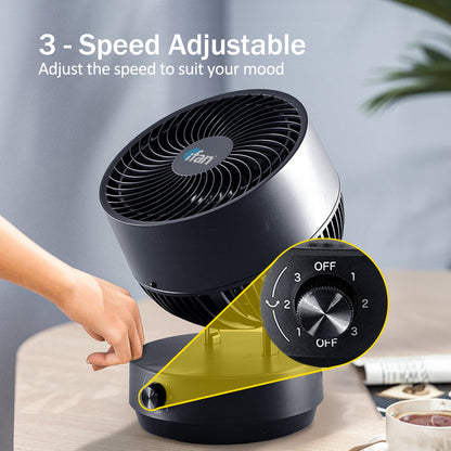 iFan 9" Air Circulator Fan – Concentrated Airflow, Desk Fan, Adjustable Tilt, Oscillation, Portable, Silent, 3-Speed, black, IF7409