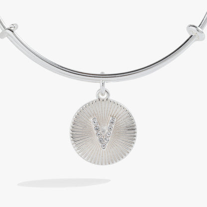 Initial V Pave Starburst Texture Bangle
