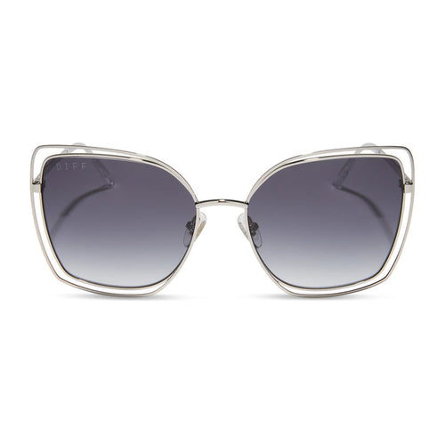 diff eyewear featuring the jacqueline square sunglasses with a silver frame and grey gradient lenses front view