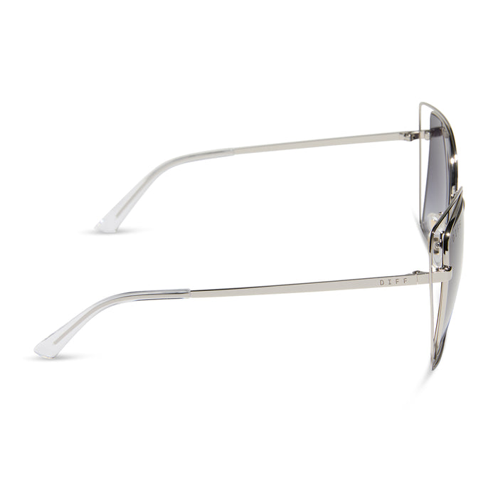 diff eyewear featuring the jacqueline square sunglasses with a silver frame and grey gradient lenses side view