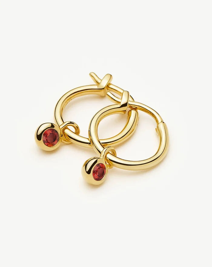 January Birthstone Mini Charm Hoop Earrings | 18ct Gold Vermeil/Garnet Earrings Missoma