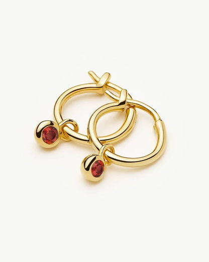 January Birthstone Mini Charm Hoop Earrings | 18ct Gold Vermeil/Garnet Earrings Missoma