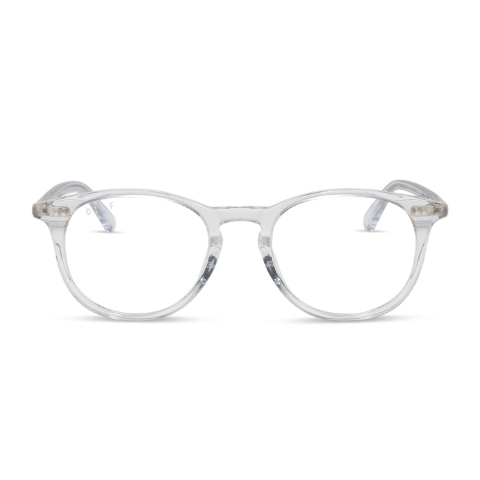 diff eyewear featuring the jaxson square prescription glasses with a clear crystal frame front view