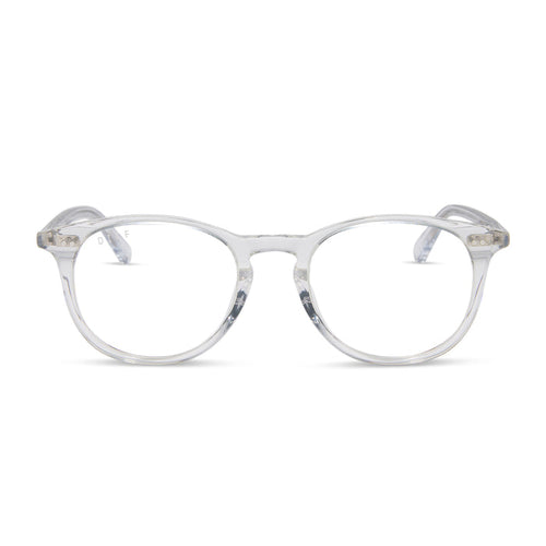 diff eyewear featuring the jaxson square prescription glasses with a clear crystal frame front view