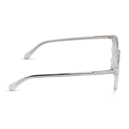 diff eyewear featuring the jaxson square prescription glasses with a clear crystal frame side view
