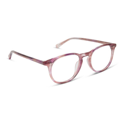 diff eyewear featuring the jaxson square prescription glasses with a fleur pink tortoise frame angled view