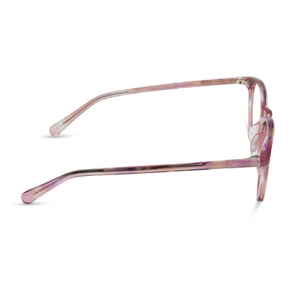 diff eyewear featuring the jaxson square prescription glasses with a fleur pink tortoise frame side view