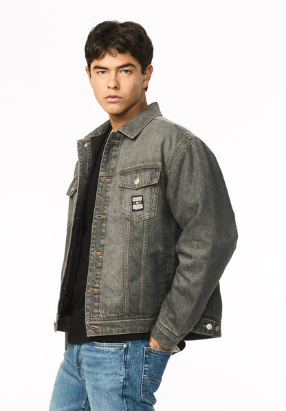 Joe Men's Oversized Stretch Denim Trucker Jacket, Black Worn - BM26304