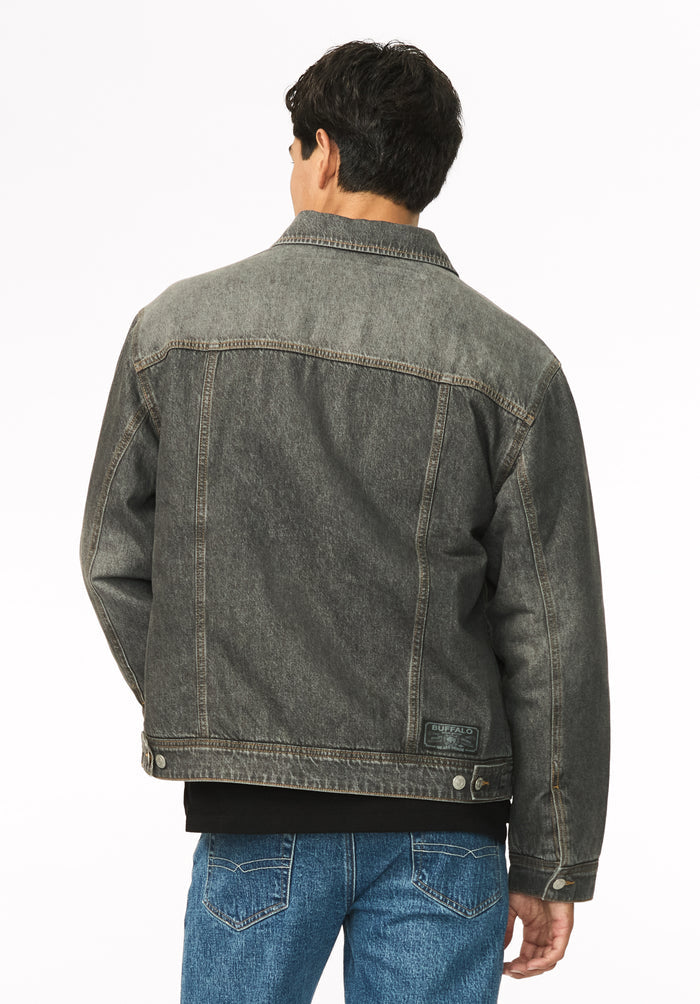 Joe Men's Oversized Stretch Denim Trucker Jacket, Black Worn - BM26304