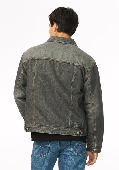 Joe Men's Oversized Stretch Denim Trucker Jacket, Black Worn - BM26304
