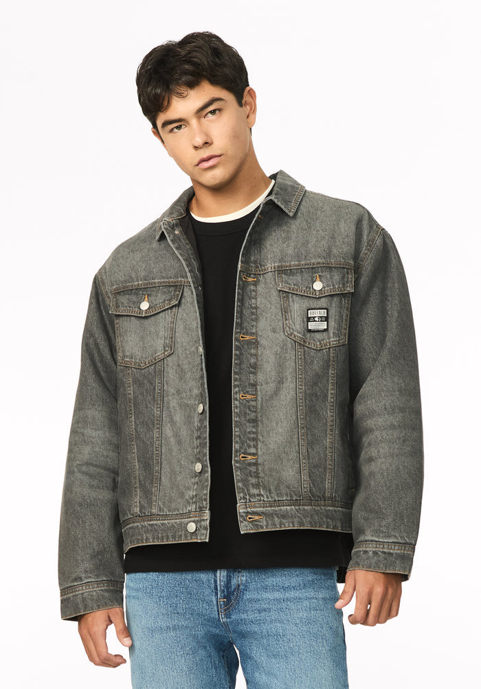 Joe Men's Oversized Stretch Denim Trucker Jacket, Black Worn - BM26304