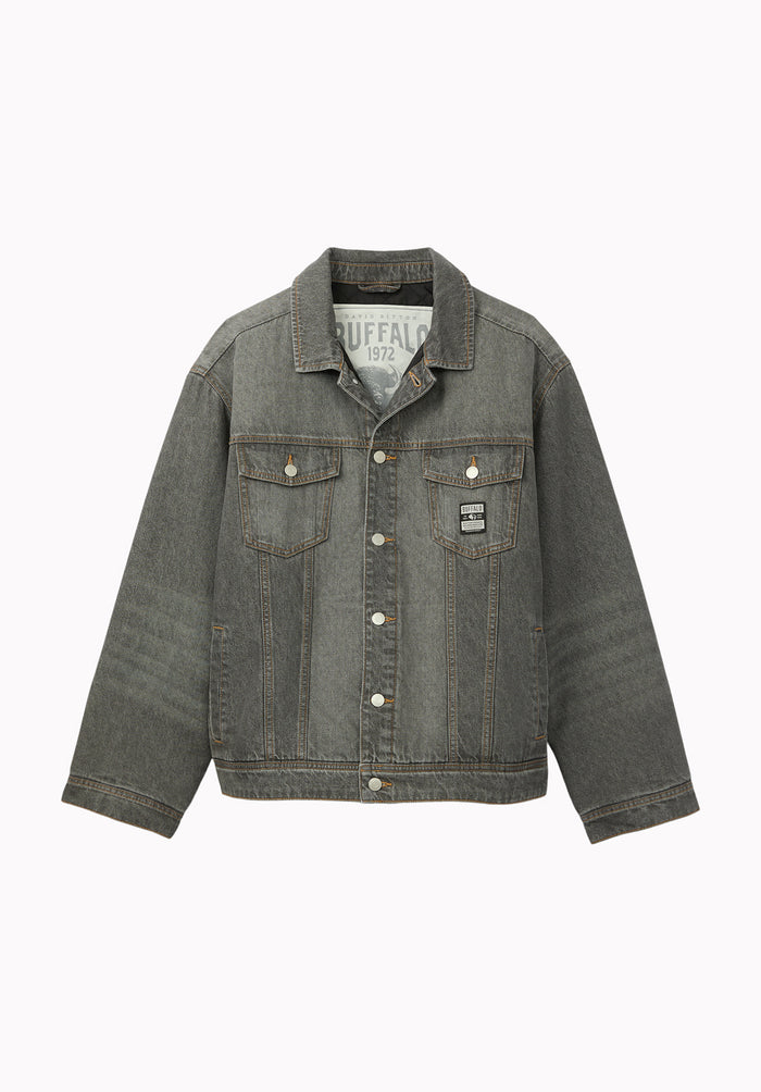 Joe Men's Oversized Stretch Denim Trucker Jacket, Black Worn - BM26304
