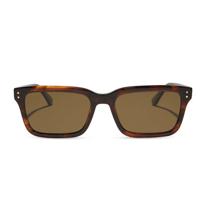 yellowstone x diff eyewear featuring the john dutton rectangle sunglasses with a sequoia tortoise frame and brown polarized lenses front view
