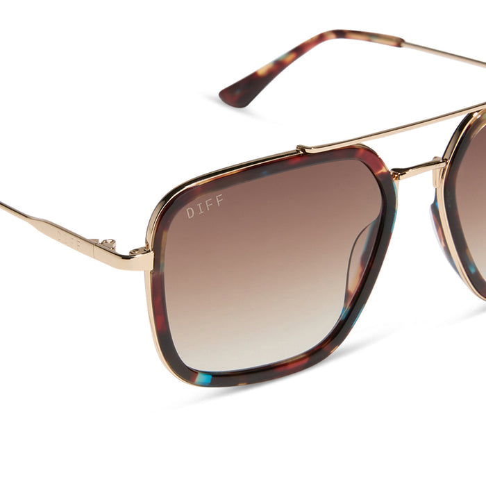 diff eyewear featuring the jordan navigator sunglasses with a confetti tortoise frame and brown gradient lenses detailed view