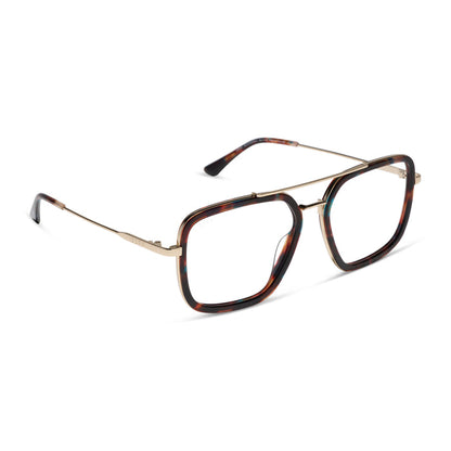 diff eyewear featuring the jordan navigator  glasses with a confetti tortoise frame angled view