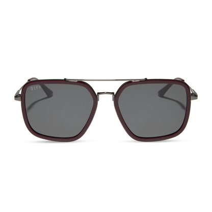 diff eyewear featuring the jordan navigator sunglasses with a dark cherry lacquer frame and grey gradient polarized lenses front view