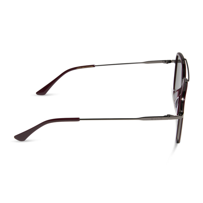 diff eyewear featuring the jordan navigator sunglasses with a dark cherry lacquer frame and grey gradient polarized lenses side view