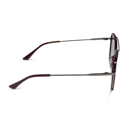 diff eyewear featuring the jordan navigator sunglasses with a dark cherry lacquer frame and grey gradient polarized lenses side view