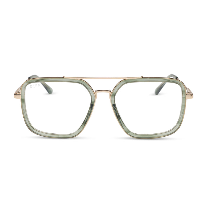 diff eyewear featuring the jordan navigator glasses with a match and gold frame front view