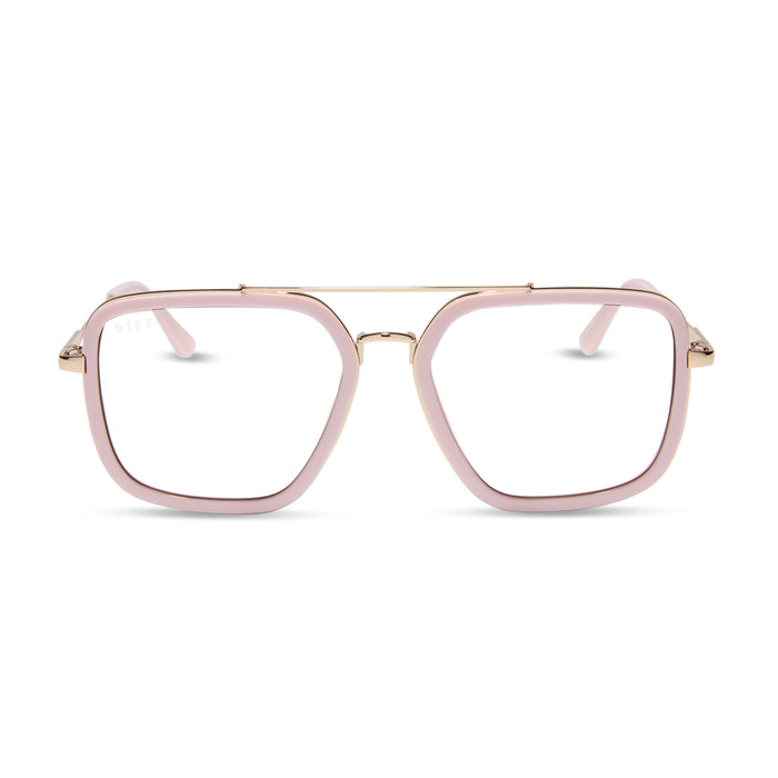 diff eyewear featuring the jordan navigator prescription glasses with a powder pink and gold frame front view