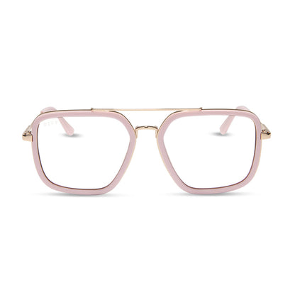 diff eyewear featuring the jordan navigator prescription glasses with a powder pink and gold frame front view