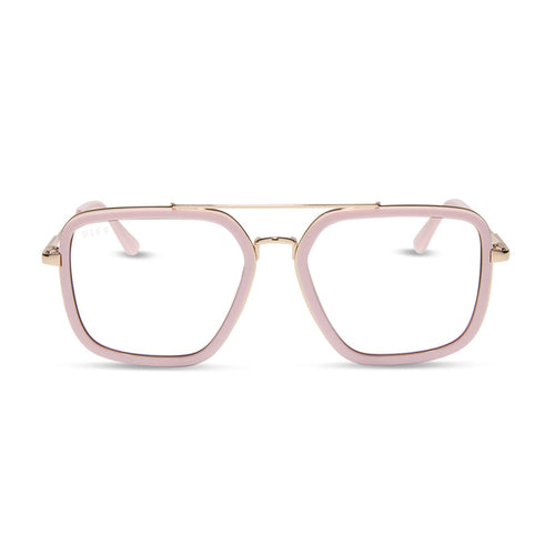 diff eyewear featuring the jordan navigator prescription glasses with a powder pink and gold frame front view