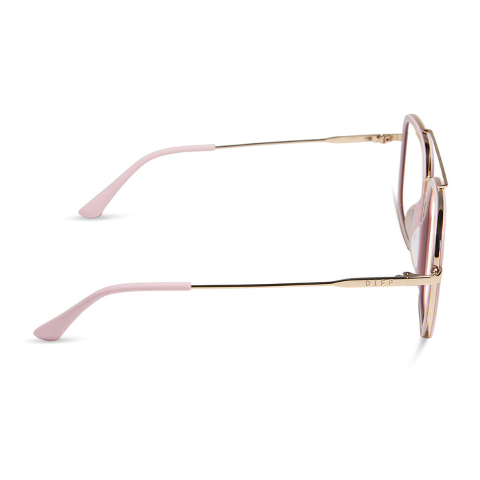 diff eyewear featuring the jordan navigator prescription glasses with a powder pink and gold frame side view