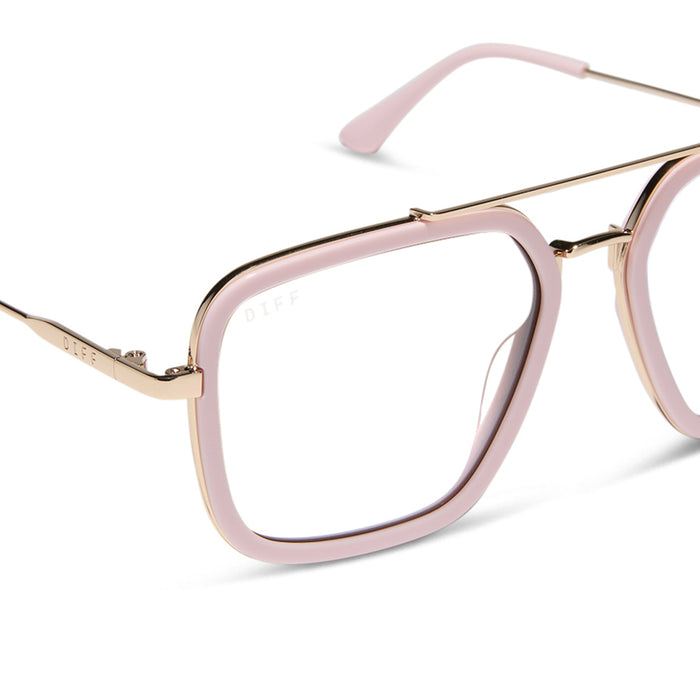 diff eyewear featuring the jordan navigator prescription glasses with a powder pink and gold frame detailed view