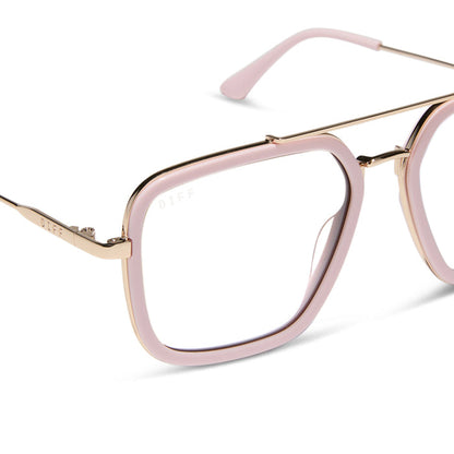 diff eyewear featuring the jordan navigator prescription glasses with a powder pink and gold frame detailed view