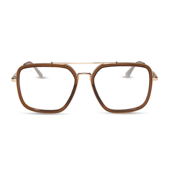 diff eyewear featuring the jordan navigator prescription glasses with a whiskey and gold frame front view