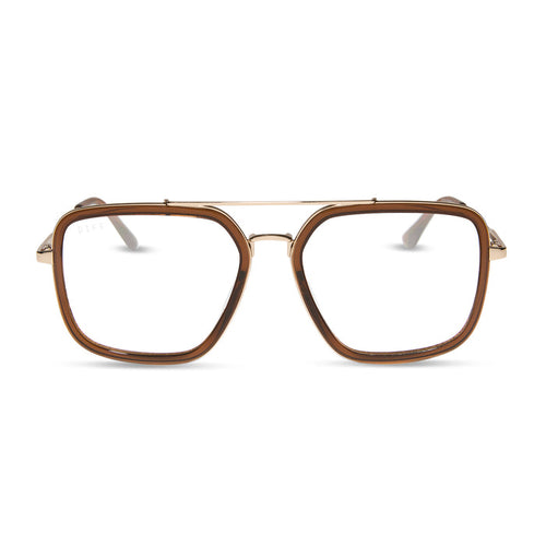 diff eyewear featuring the jordan navigator prescription glasses with a whiskey and gold frame front view