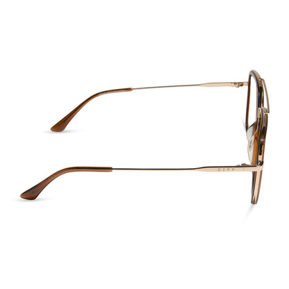 diff eyewear featuring the jordan navigator prescription glasses with a whiskey and gold frame side view