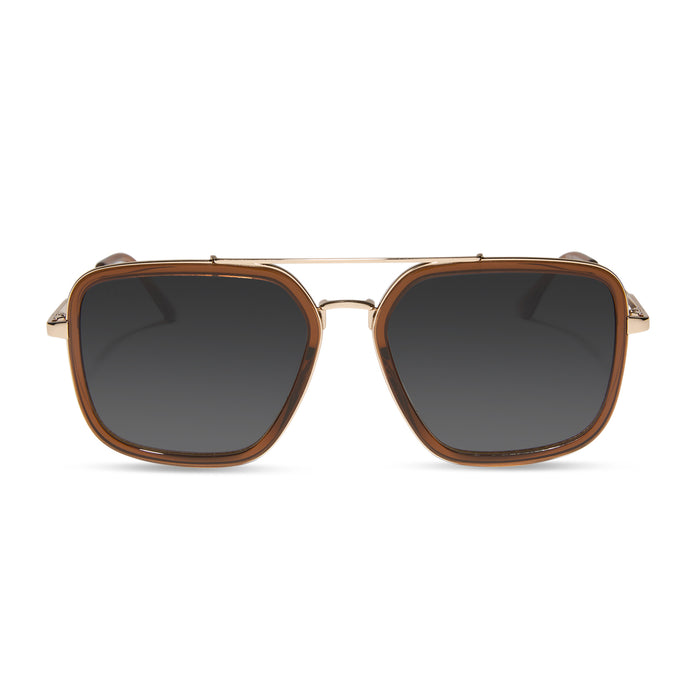 diff eyewear featuring the jordan navigator prescription sunglasses with a whiskey and gold frame front view