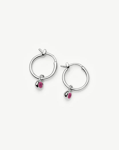July Birthstone Mini Charm Hoop Earrings | Sterling Silver/Glass Filled Ruby Earrings Missoma