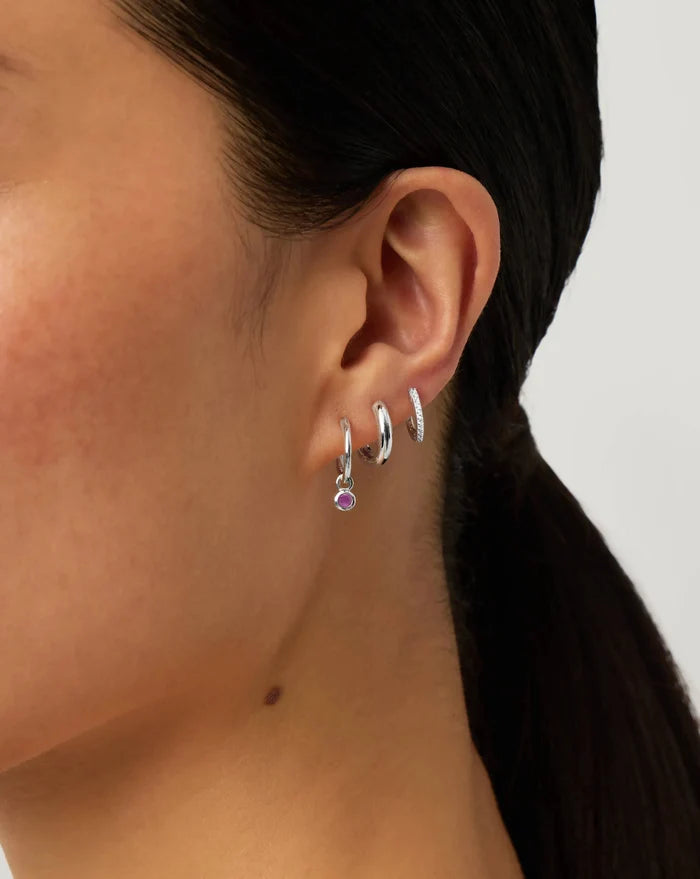 July Birthstone Mini Charm Hoop Earrings | Sterling Silver/Glass Filled Ruby Earrings Missoma