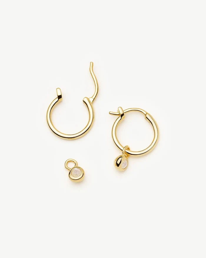 June Birthstone Mini Charm Hoop Earrings | 18ct Gold Vermeil/Rainbow Moonstone Earrings Missoma