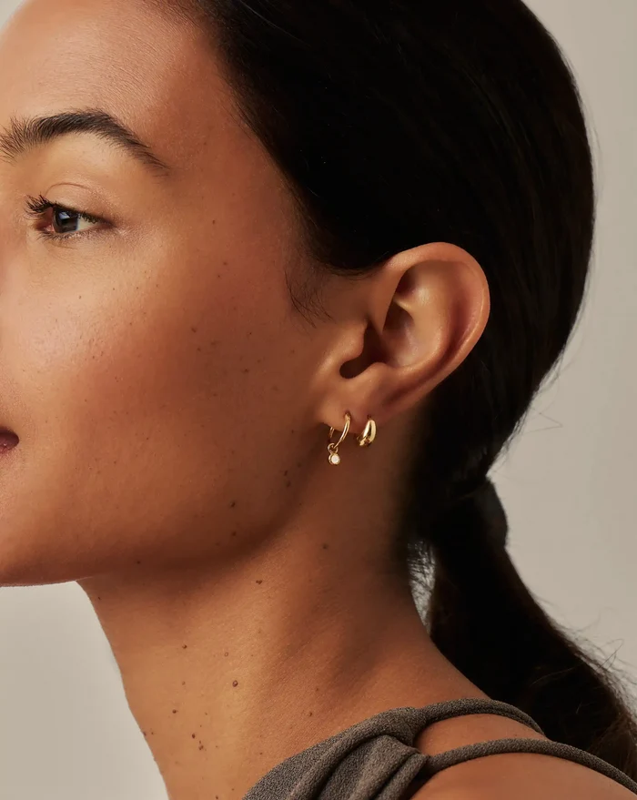 June Birthstone Mini Charm Hoop Earrings | 18ct Gold Vermeil/Rainbow Moonstone Earrings Missoma