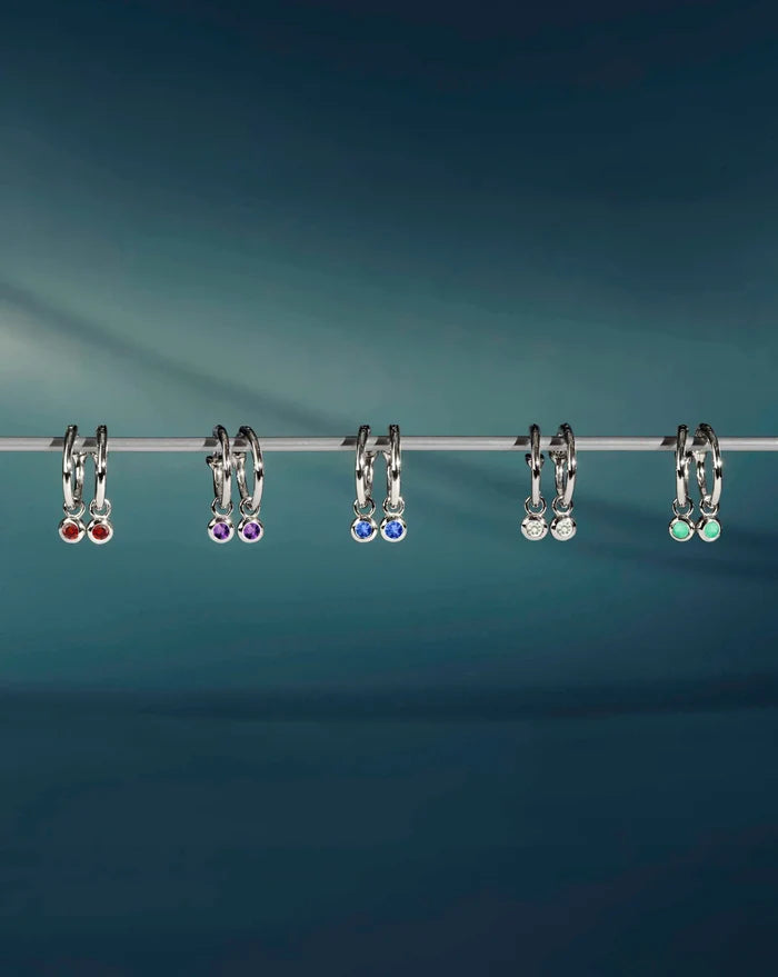 June Birthstone Mini Charm Hoop Earrings | Sterling Silver/Rainbow Moonstone Earrings Missoma