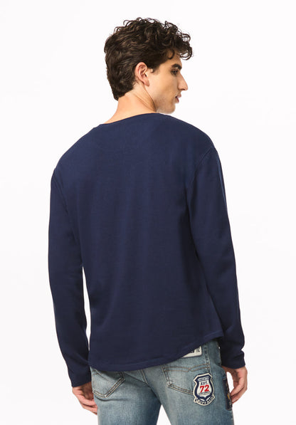 Kambo Men's Ribbed Long Sleeve Henley, Naval Academy - BM24974