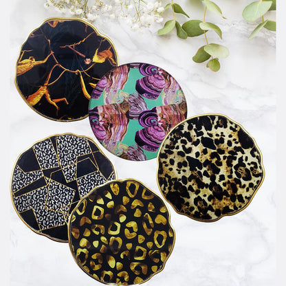 Kitchen Life Glass Coaster Cheetah Set Of 6 - Black & Gold