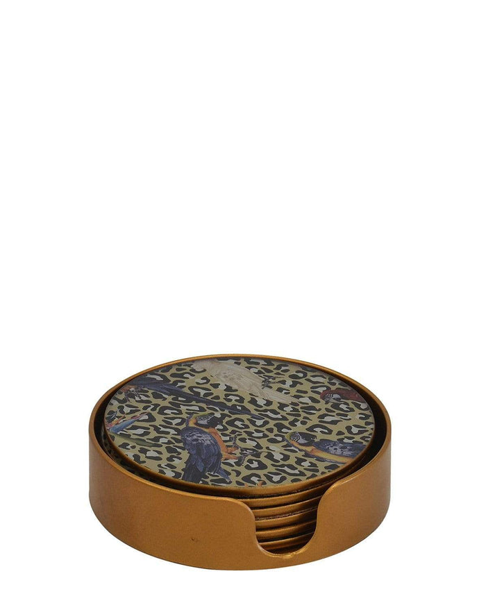Kitchen Life Glass Coaster Parrot Set Of 6 - Black