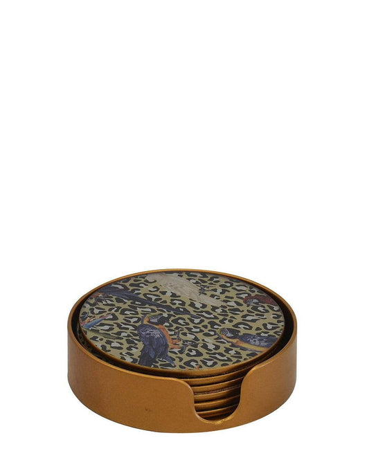Kitchen Life Glass Coaster Parrot Set Of 6 - Black