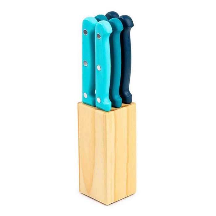 Kitchen Life Steak Knife In Wood Stand - Assorted