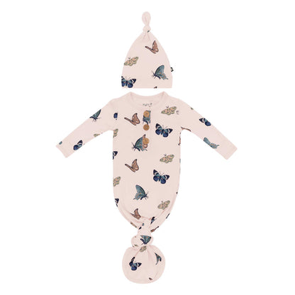 Kyte Baby Knotted Gown with Hat Set Knotted Gown with Hat Set in Blush Butterfly