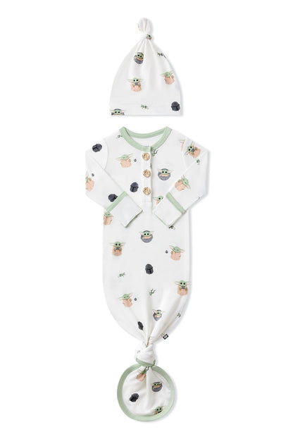 Knotted Gown with Hat Set in Grogu™ with the arms folded inward on a white surface